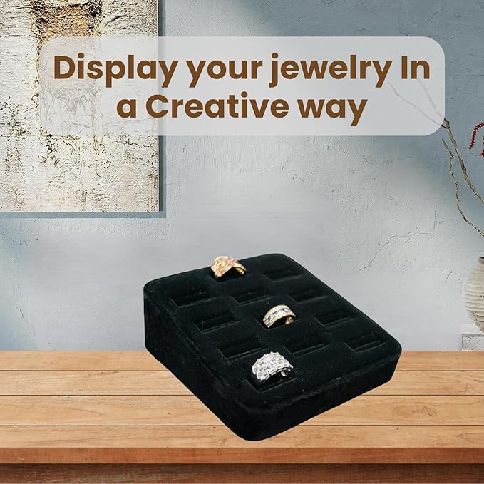 Novel Box 12-Slot Black Velvet Rings/Earrings/Cufflinks Holder Tray 5.75x5x2 - Image 4