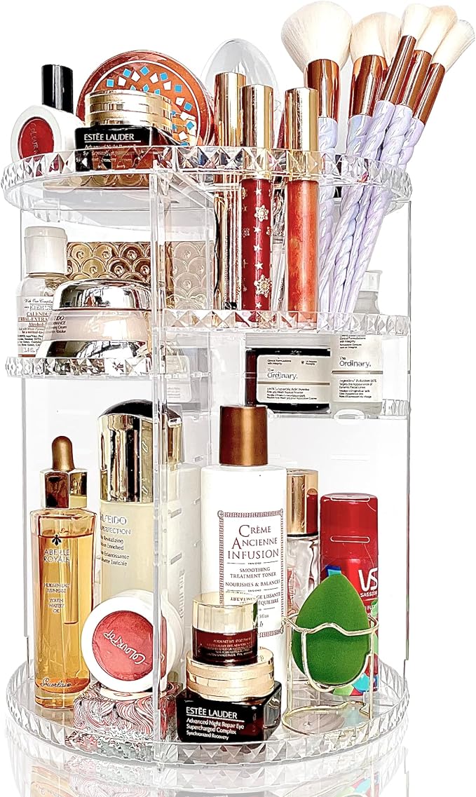 Rotating Makeup Organizer, DIY 8 Adjustable Layers Spinning Skincare Organizer by COMODID