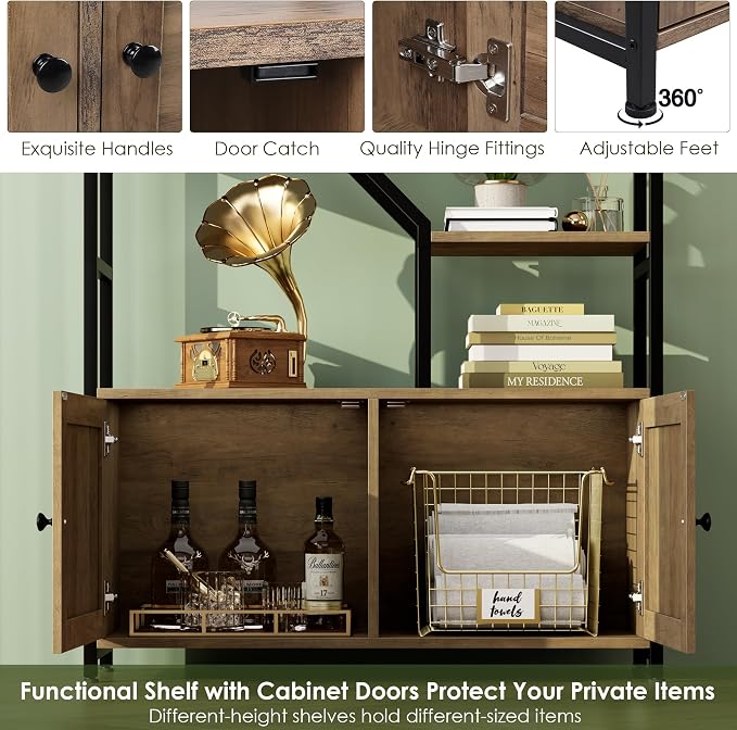 76" Tall Shelf with Storage Cabinet Doors, 6 Tier Open Bookshelf - Image 4