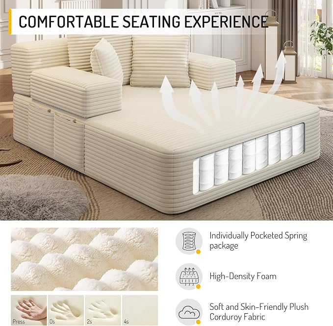 2-in-1 Convertible Chaise Lounge Indoor, 60.2" Corduroy Upholstered Chaise - Image 5