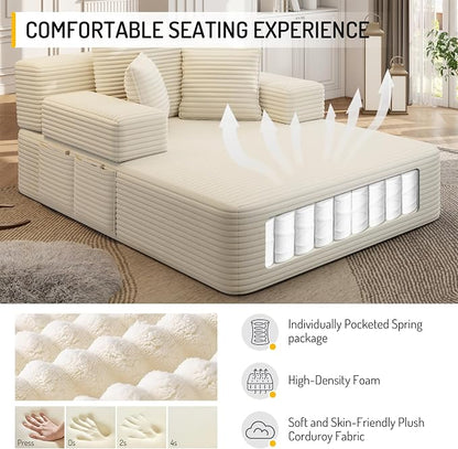 2-in-1 Convertible Chaise Lounge Indoor, 60.2" Corduroy Upholstered Chaise - Image 5