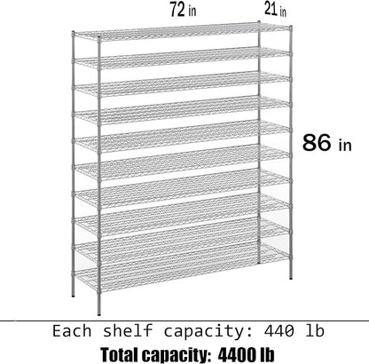 21" Deep x 72" Wide x 86" Height Wire Shelving Kit | 10-Tier | NSF Commercial - Image 3
