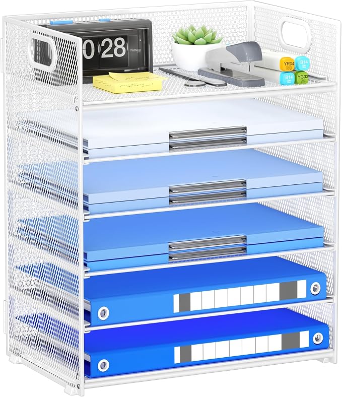 Paper Organizer for Desk with Handle, 6-Tier | Metal Mesh File Organizer by Kinkota