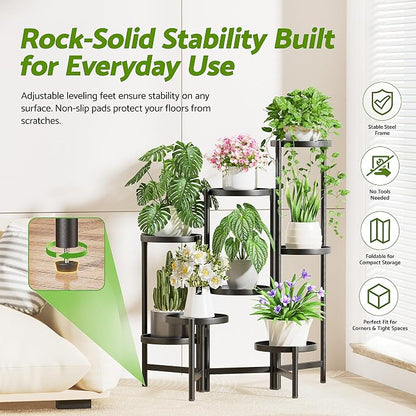 Black Stand Plants, Metal Tiered Plant Stands Indoor, 8 Tier Corner Flodable - Image 2