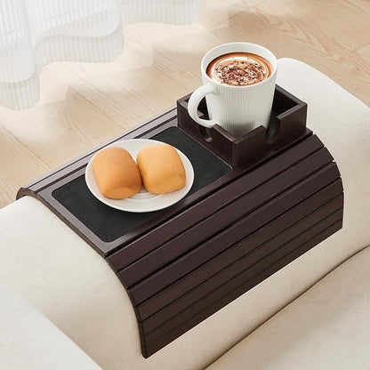 Bamboo Couch Cup Holder, Foldable Sofa Arm Tray, Anti-Slip Couch Aremrest Tray by LOVYANXUE