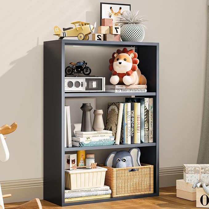 3 Tier Black Metal Bookshelf, Small Open Bookcases by CBNTKI