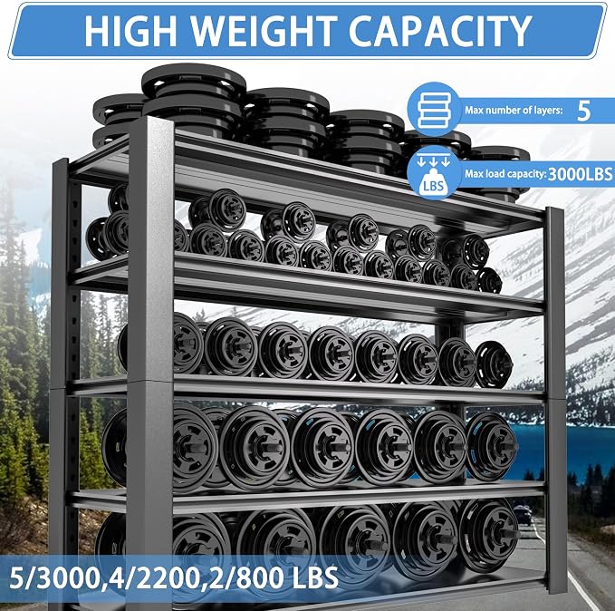 5-Tier Garage Shelving Heavy Duty, 3000 LBS Capacity Metal Storage Rack 24" D x - Image 5