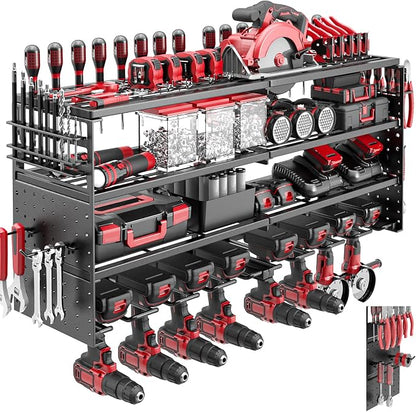 4 Tier Power Tool Organizer Wall Mount, 8 Cordless Tool Rack, 320LBS Heavy Duty by ODSNANIE