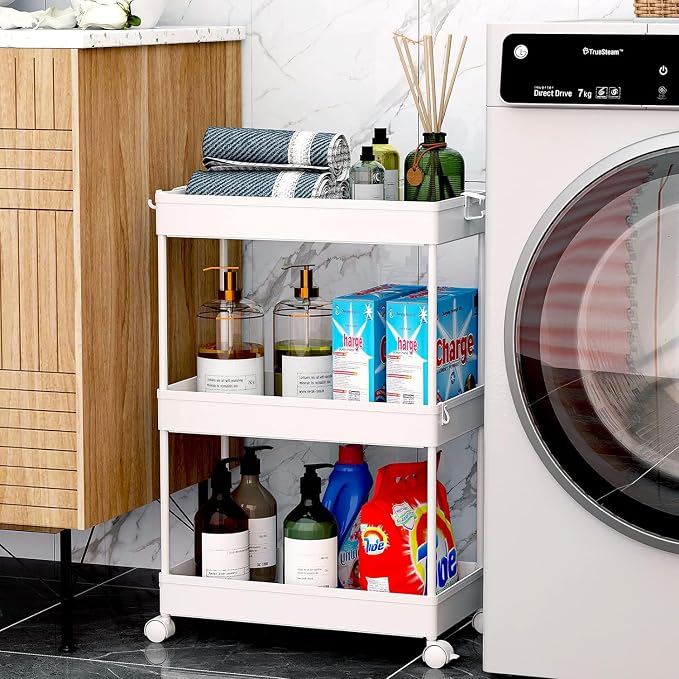 SPACEKEEPER Storage Rolling Cart, 3 Tier Laundry Room Organization Utility Cart - Image 5