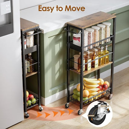 Slim Rolling Storage Cart, 4 Tier Narrow Storage Cart, 7.1in | Metal Kitchen - Image 3