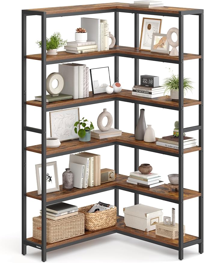 VASAGLE 6 Tier Bookshelf with Metal Frame, Convertible Industrial Corner Shelf by Unknown
