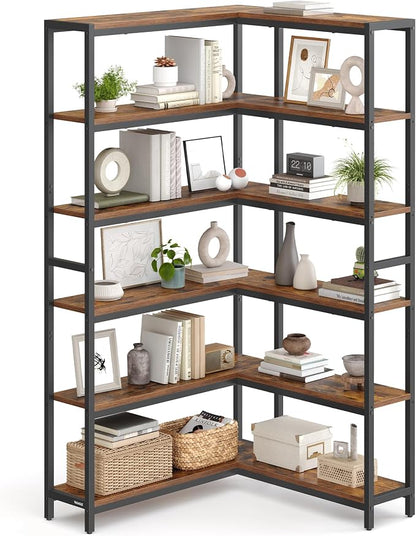 VASAGLE 6 Tier Bookshelf with Metal Frame, Convertible Industrial Corner Shelf by Unknown