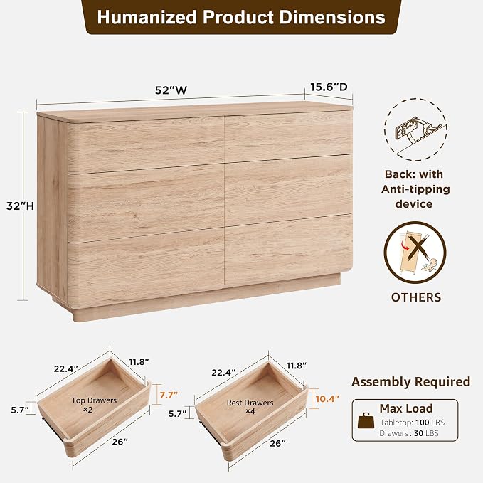 ACCOHOHO Modern 6 Drawer Dresser - Image 2