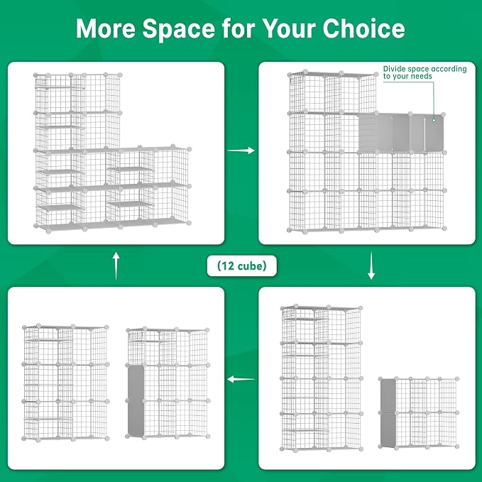 Wire Cube Storage Organizer, 12 Cubes Converted into 14 Cubes, Sturdy Metal - Image 3