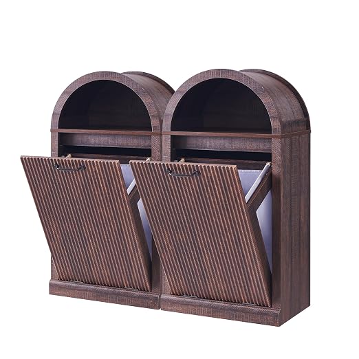 Arched Tilt-Out Trash Can Cabinet, Fluted 10 Gallon Trash Can Cabinet Set of 2 - Image 3