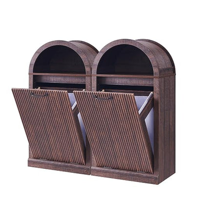 Arched Tilt-Out Trash Can Cabinet, Fluted 10 Gallon Trash Can Cabinet Set of 2 - Image 3