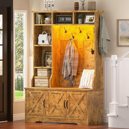 CSZZD Hall Tree with Bench and Shoe Storage, Farmhouse Entryway Bench with Coat - Image 9