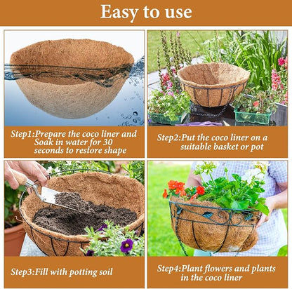 6 Pack 16 Inch Hanging Basket Coco Liners Replacement, 100% Natural Round - Image 5