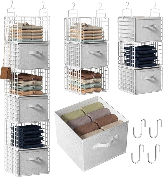 Closet Hanging Organizer with Drawers, 6 Tier Metal Closet Organizers and by Orapoke