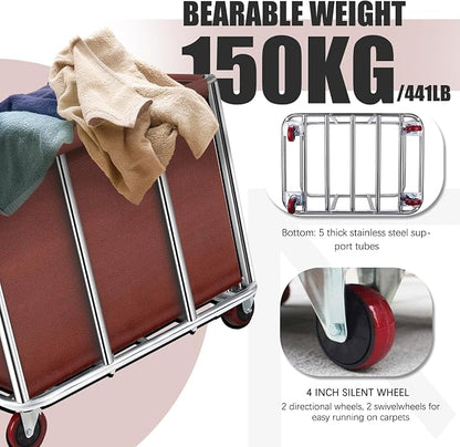 Commercial Laundry Cart on Wheels, 11.35 Bushels Large Roller - Image 3