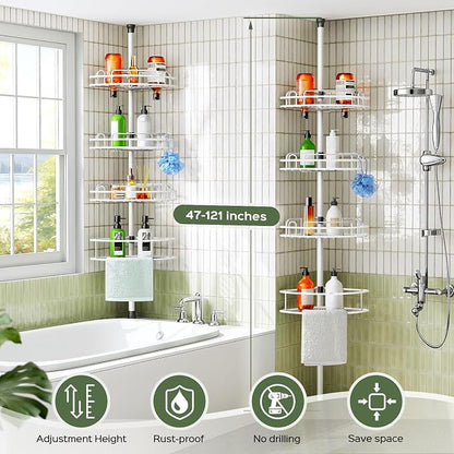 HAMITOR Corner Shower Caddy Tension Pole: Rustproof Bathroom Organizer Shelves - Image 7