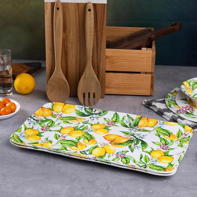 LEHAHA Melamine Lemon Large Rectangular Serving Tray/Platters Set of 2 - Image 6