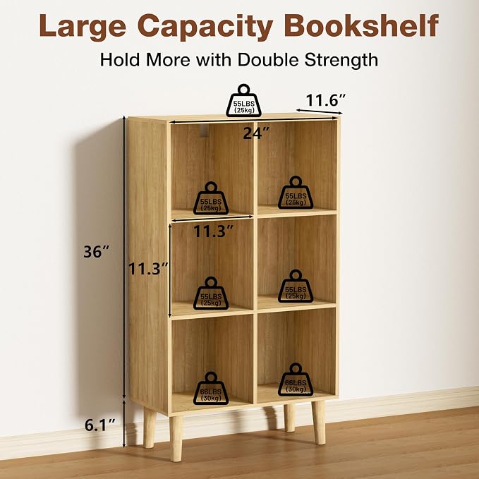 6 Cube Bookcase, Wooden Book Shelf Cube Storage Organizer - Image 3
