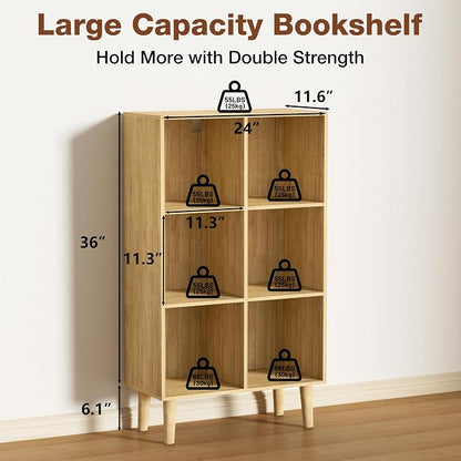 6 Cube Bookcase, Wooden Book Shelf Cube Storage Organizer - Image 3