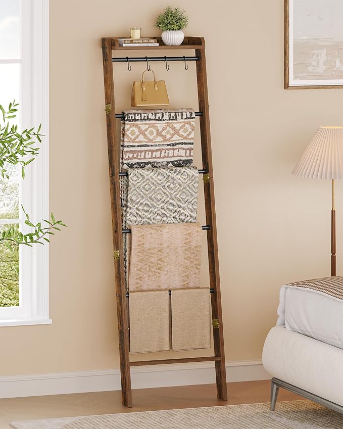 Blanket Ladder Shelf, Decorative Quilt Rack, 7-Tier Farmhouse Ladder Holder - Image 4