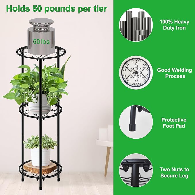 CASIMR Plant Stand Indoor Outdoor, Metal Rustproof Flower Shelf 3 Tier 32.3 inch - Image 2
