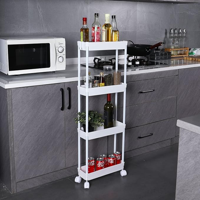Sooyee 4 Tier Slim Storage Cart Mobile Shelving Unit Organizer Slide Out - Image 2