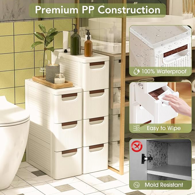 3 Drawers Narrow Bathroom Storage Cabinet, Slim Storage Cabinet, Plastic Slim - Image 4