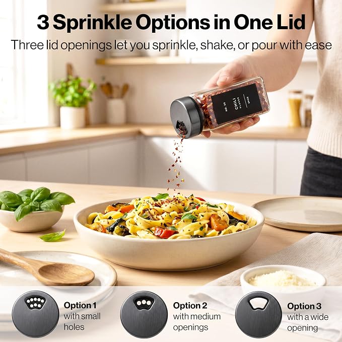 EDELHAUS Glass Spice Jars with Label and Space Gray Rotating Lids Spice - Image 3