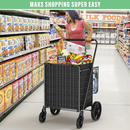 455lbs Shopping Cart for Groceries, Large Heavy Duty Grocery Cart on Wheels | - Image 7