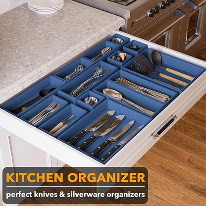 SpaceAid 14-Piece Bamboo Drawer Organizer Storage Boxes Set, Wood Tray Junk - Image 4