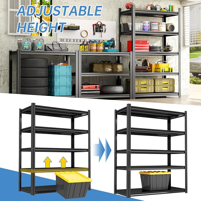 63''Storage Shelves, Garage Metal Shelving Unit, Adjustable, Double-Layer Column - Image 9