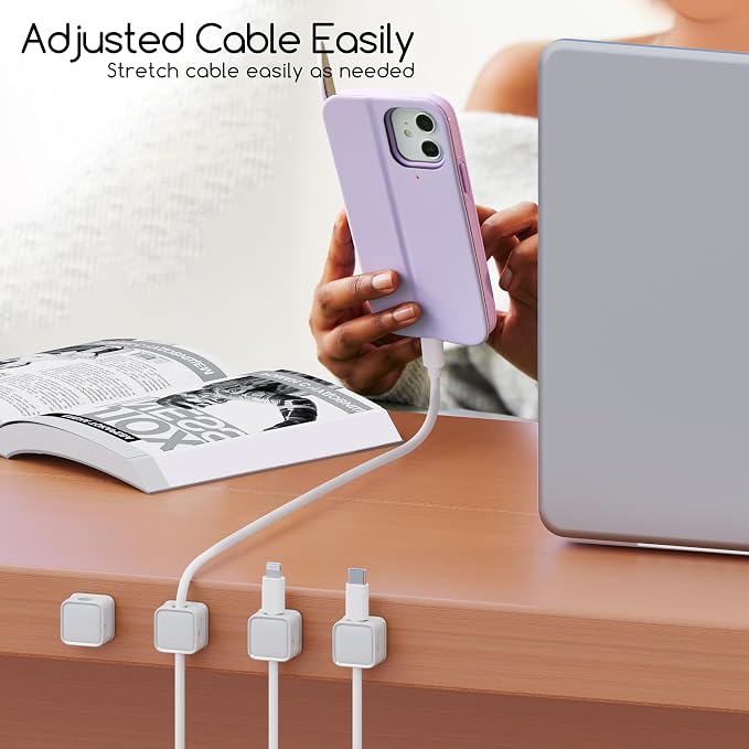 Cord Organizer Holder, 8 Pack Magnetic Desk Cable Clips Management, Hide Phone - Image 3