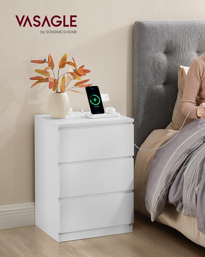 VASAGLE Nightstands with Charging Station, AC Outlets and USB Ports, Bedside - Image 2