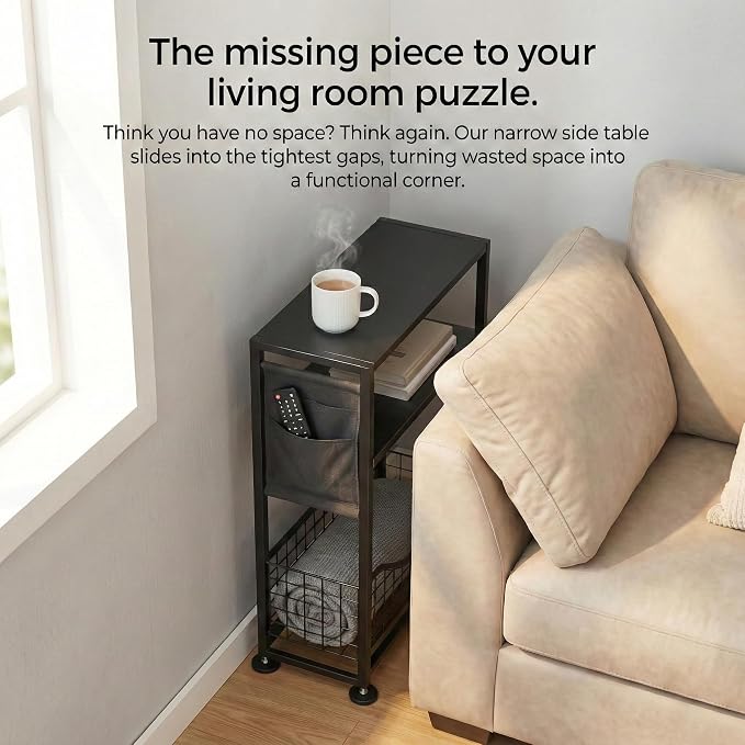 Skinny Side Table with Storage, 3 Tier Slim Side Tables - Image 10