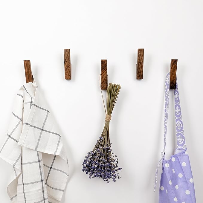 Wall Hooks - Set of 4 - Dark Walnut or Light Ash Wood Coat Hooks - Image 2