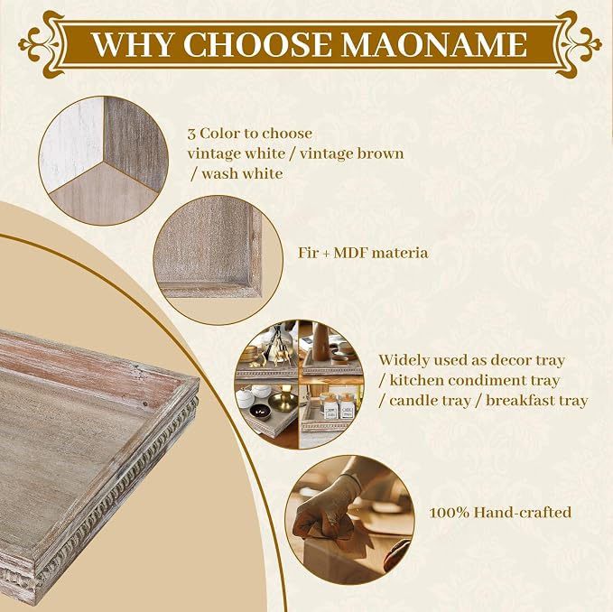 MAONAME Wood Serving Tray, Farmhouse Wooden Tray - Image 8