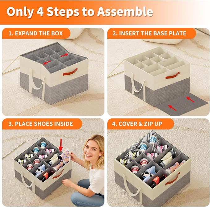 Aokeyee 2 Pack Shoe Organizer for Closet, Foldable Shoe Storage Organizer Box - Image 6