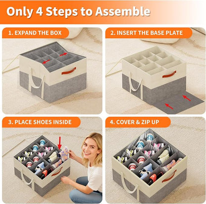 Aokeyee 2 Pack Shoe Organizer for Closet, Foldable Shoe Storage Organizer Box - Image 6