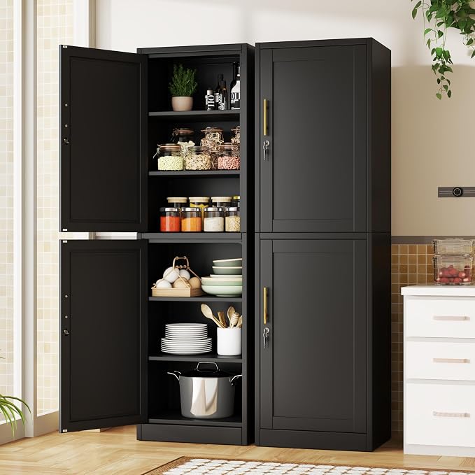 Tall Metal Narrow Bathroom Storage Locker Cabinet 67" H, Tall Black Pantry - Image 3