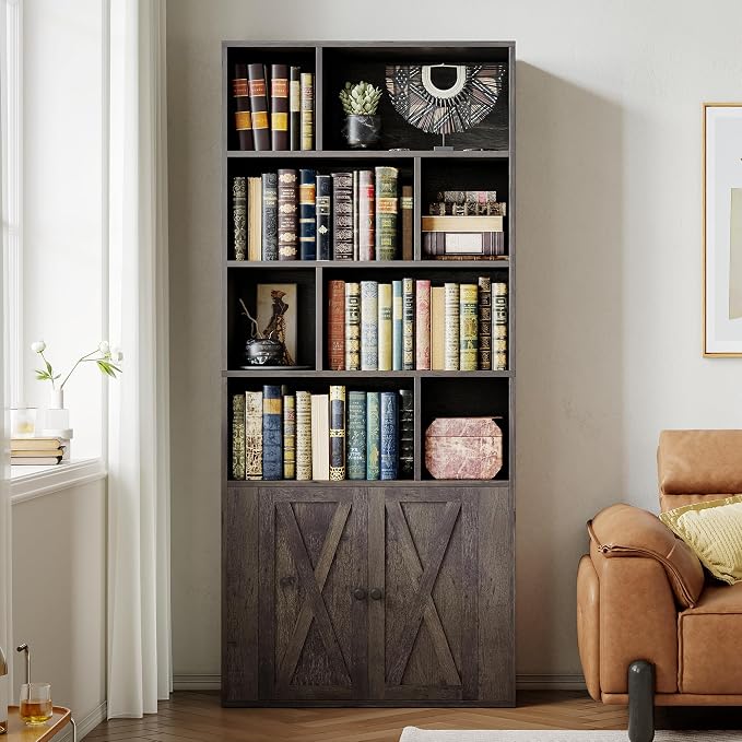 IRONCK Bookcase with Doors, Tall Bookshelf with Storage, Bookshelves and - Image 2