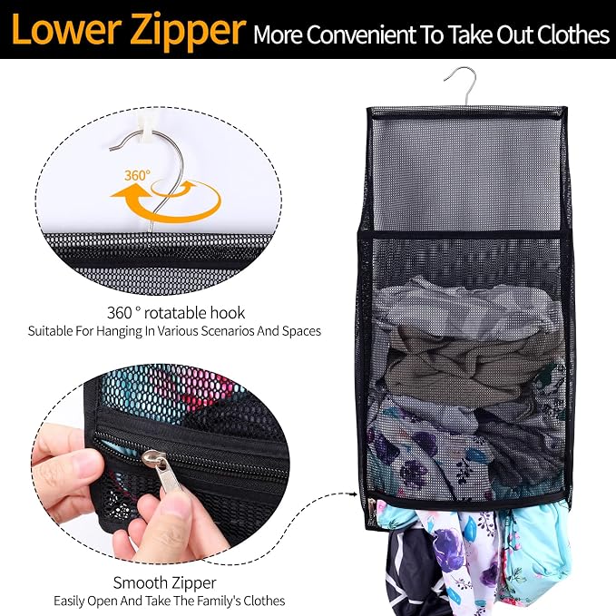 Hanging Collapsible Breathable Mesh laundry bags, Fast Drying Portable Space - Image 4