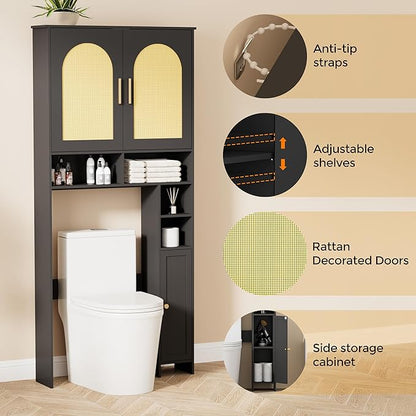 Homhedy Wooden Over The Toilet Storage Cabinet, Natural and Black | Bathroom - Image 3