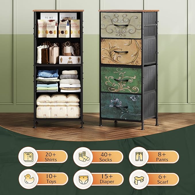 WLIVE Dresser with 4 Drawers, Storage Tower, Organizer Unit, Fabric Dresser - Image 4