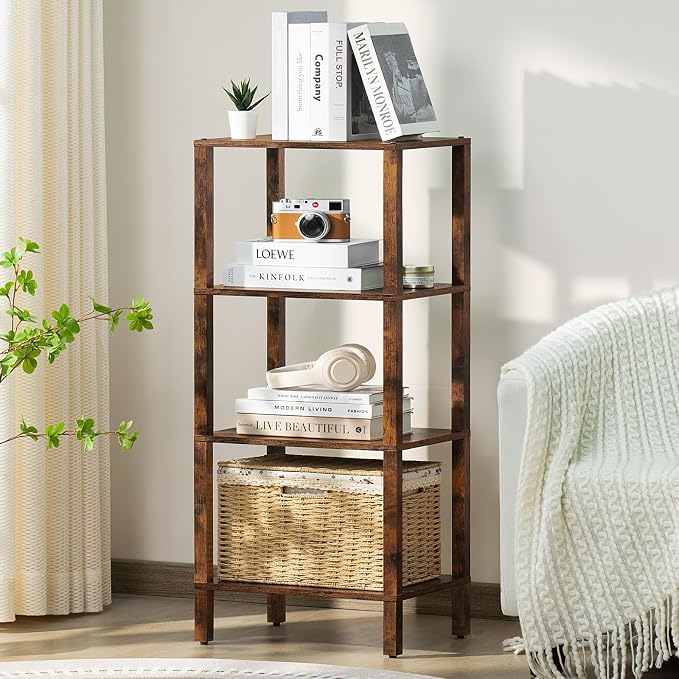 YUFAM 4 Tier Small Bookshelf, Narrow Tall Shelf, Wooden Book Shelf, Skinny by YUFAM
