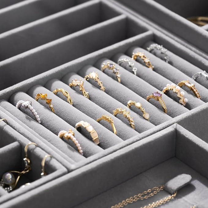 Velvet Jewelry Drawer Organizer Trays – Grey Stackable Jewelry Storage Inserts - Image 5